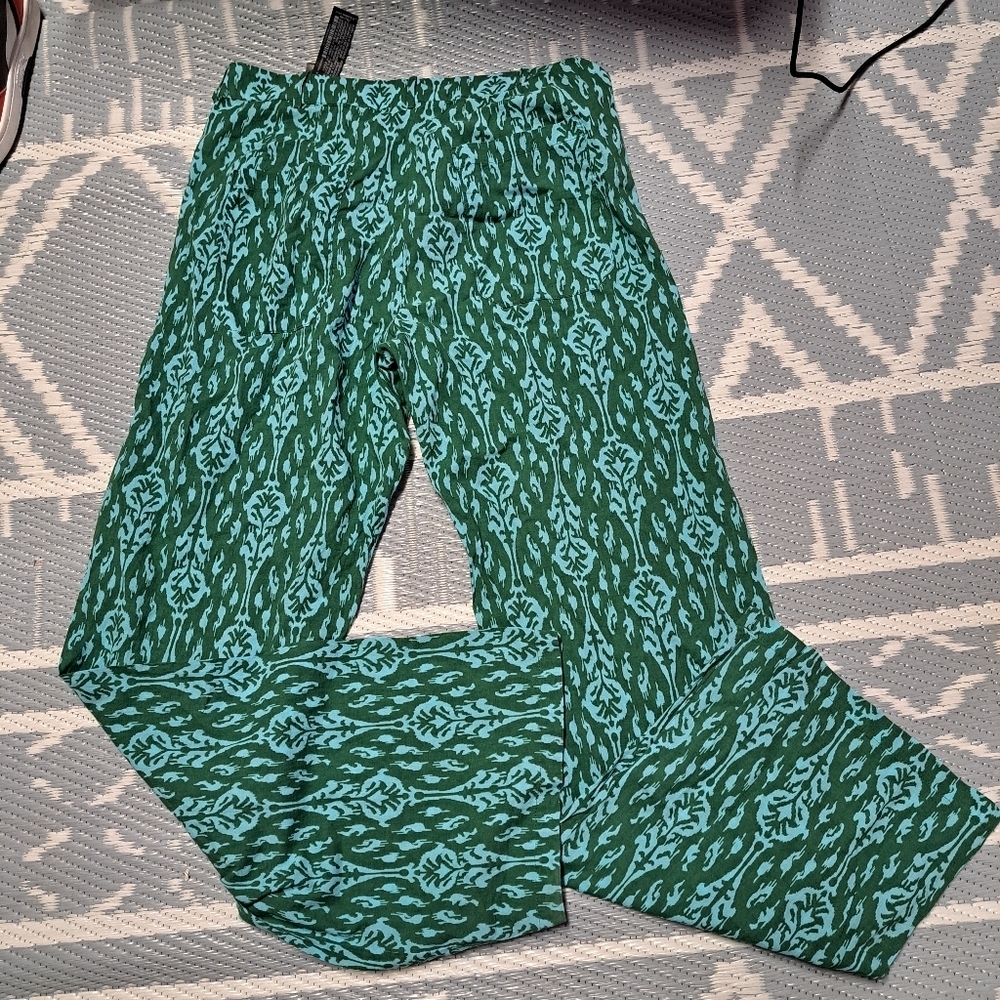 Zara Teal Wide Leg Cotton Pants with Textured Pattern‎ - Picture 9 of 9